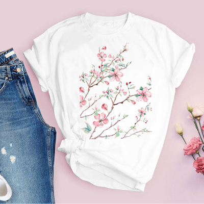 极速Women Graphic Flower Floral  FashionK Casual Cute 90s St