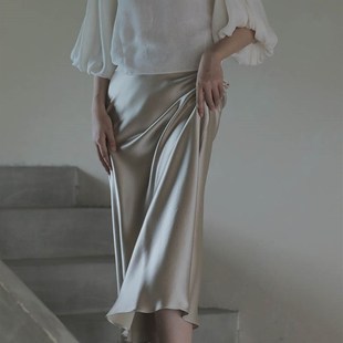 极速Elegant Womens Skirts xKorean Fashion Satin Silk A-line
