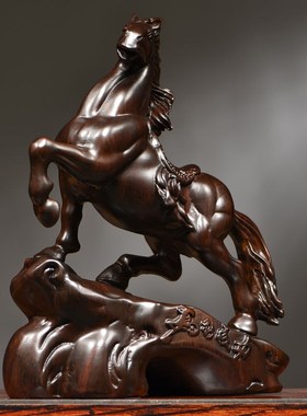 极速黑檀木雕马i摆件实木马到成功新中式家居客厅书房办公桌面装