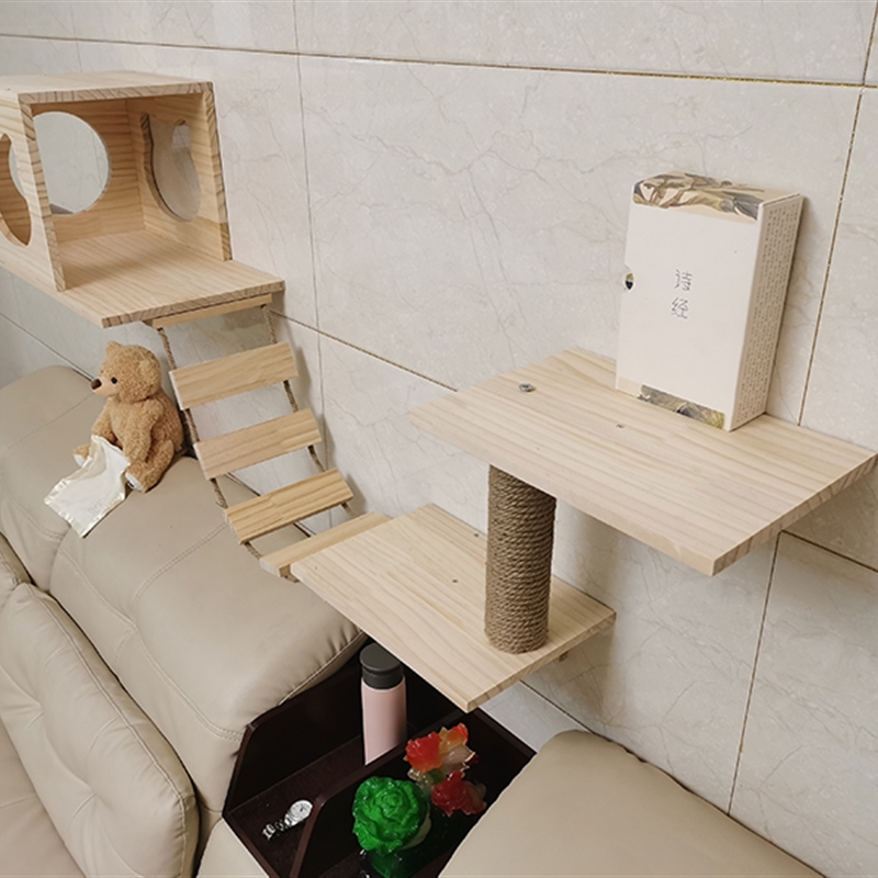 极速实木壁挂猫爬架o墙上面式猫窝跳台软梯剑麻猫抓柱猫树家俱