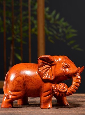 极速木雕摆d件大象一对大号实木质雕刻家居客厅办公装饰红木头工