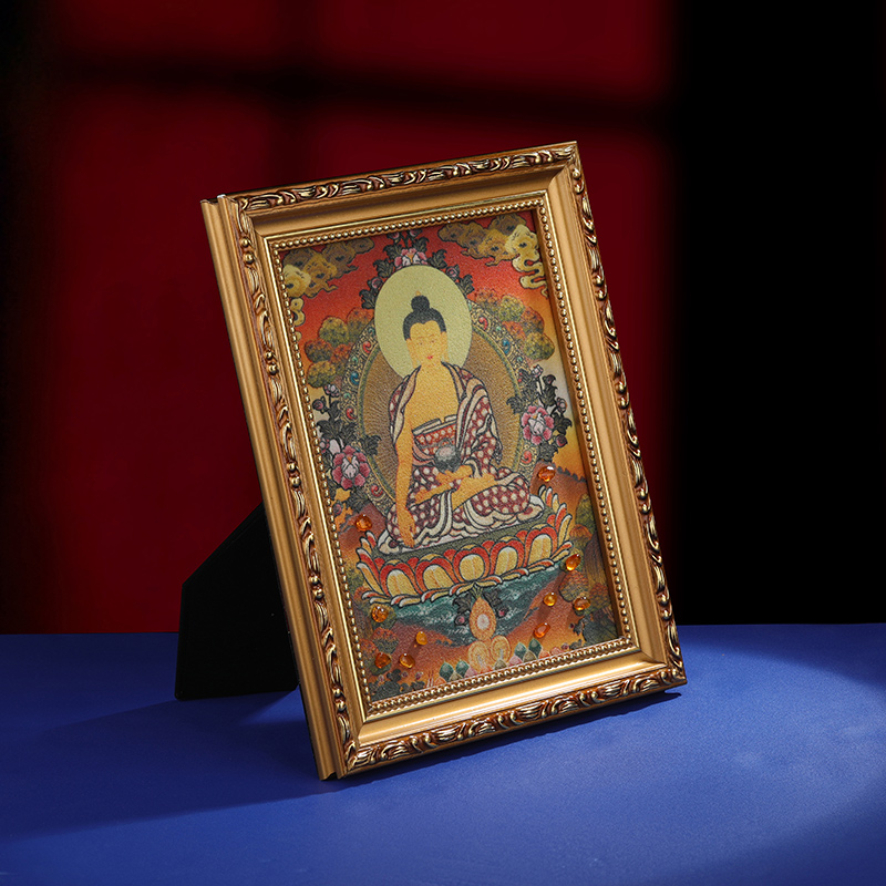 极速西藏纯手绘唐卡砂q画释迦牟尼佛像家居摆件手工实木框唐卡