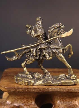 极速创意黄d铜关公摆件中式复古武财神关二爷神驹赤兔马家居装饰