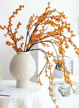 新品南蛇藤仿真花发财果r红果侘寂风干花花束永生花干树枝装饰客