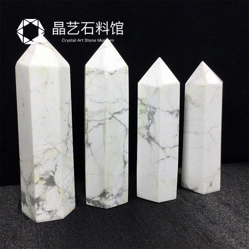 新品天然白松石原石六棱柱摆件白松石H单尖原石水晶柱七星阵家居