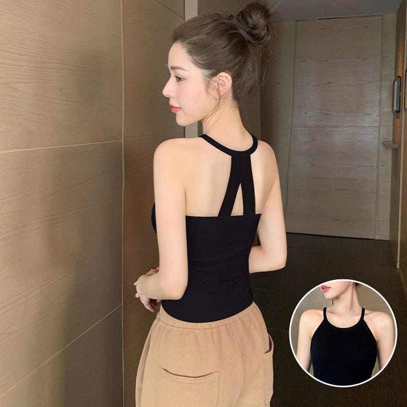 极速黑色挂脖吊带带胸垫背心女内搭2025新款夏季外穿Y美背一体打