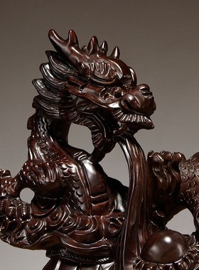 极速黑檀木雕龙摆件十o二生肖龙家居实木质雕刻玄关办公装饰红木