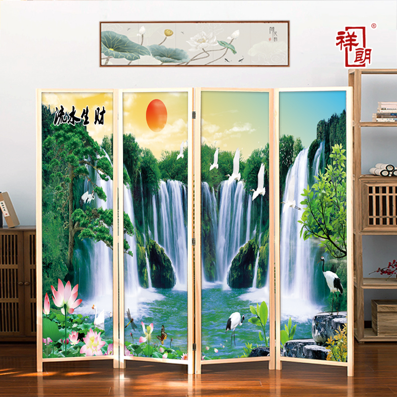 极速实木彩绘屏风隔断玄s关客厅折屏座屏移动遮挡屏风帘现代新中