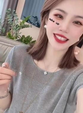 灰色独冰丝针织短袖t恤夏2205新款女超火减龄炸街装特MLG漂亮小上