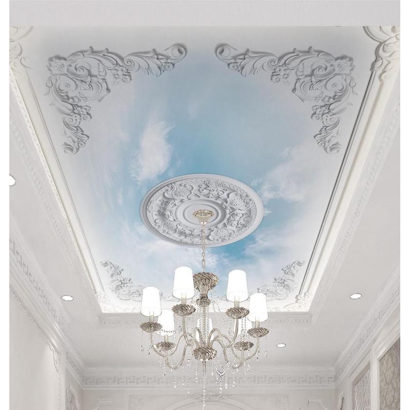 3d立体欧式花纹蓝天白云吊顶墙纸壁画客厅卧室顶棚天花板屋顶壁纸