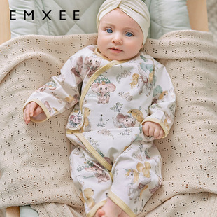 嫚熙果柔初生婴儿连体衣丝柔棉蝴蝶衣早秋纯棉宝宝衣服新生儿爬服