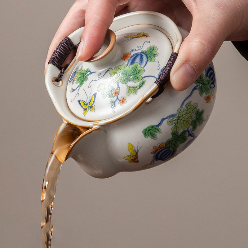 高档汝窑手抓泡茶壶单壶一人用小套便携式户外旅行茶具套装快客杯