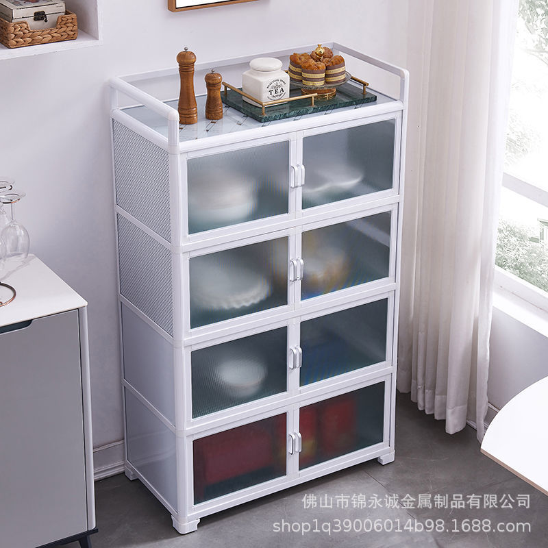 厨房置物架多层落地多功能储物柜子带门家用碗柜放碗碟餐具收纳柜