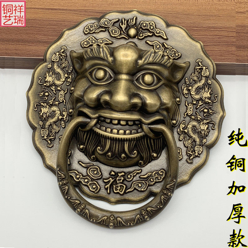 老式木门兽头拉手狮子头复古铜把手玻璃门纯铜门环中式大门铜拉手