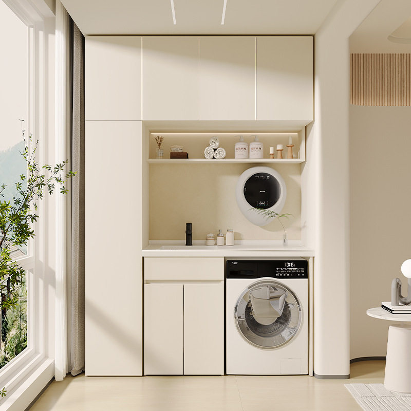 阳台洗衣机柜太空蜂窝铝防晒防潮陶瓷一体盆组合洗衣池台盆一体柜