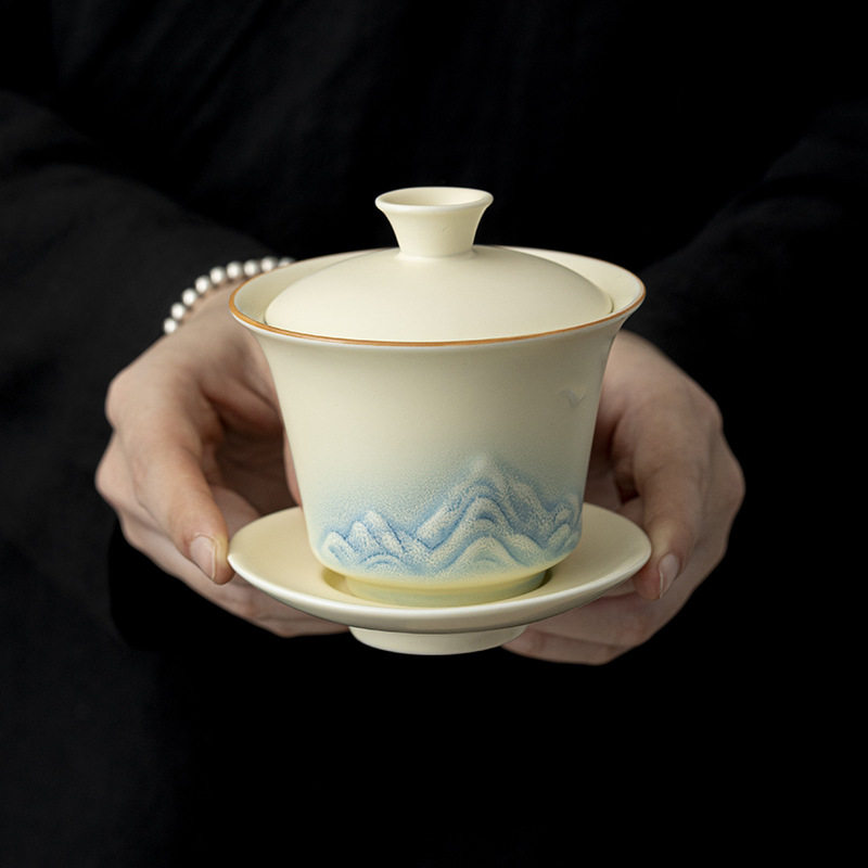 又见山水渐变盖碗家用客厅轻奢高档单个茶具冲茶器泡茶杯敬茶碗