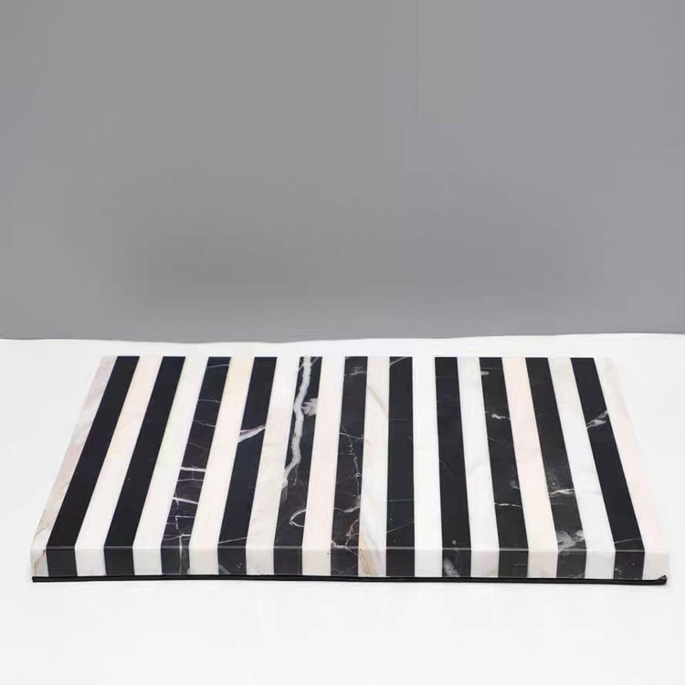简约现代大理石黑白条纹托盘摆件样板房家居客厅茶几桌面软装饰品