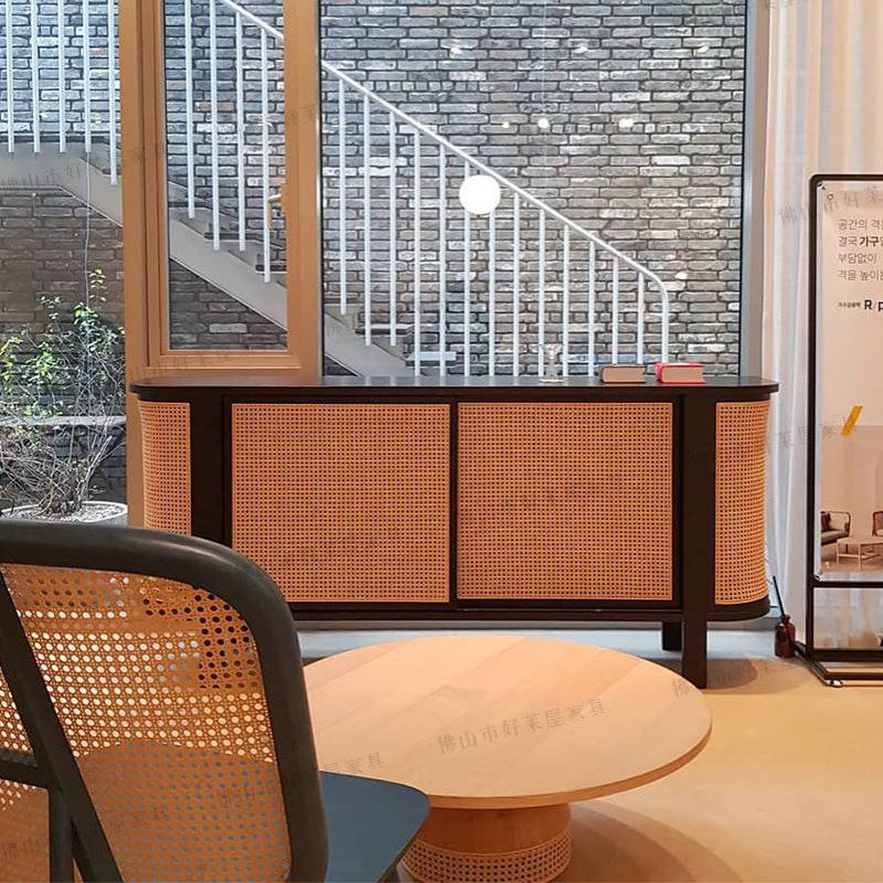 实木藤编餐边柜高柜简约印尼藤木度假房储物柜电视柜茶几