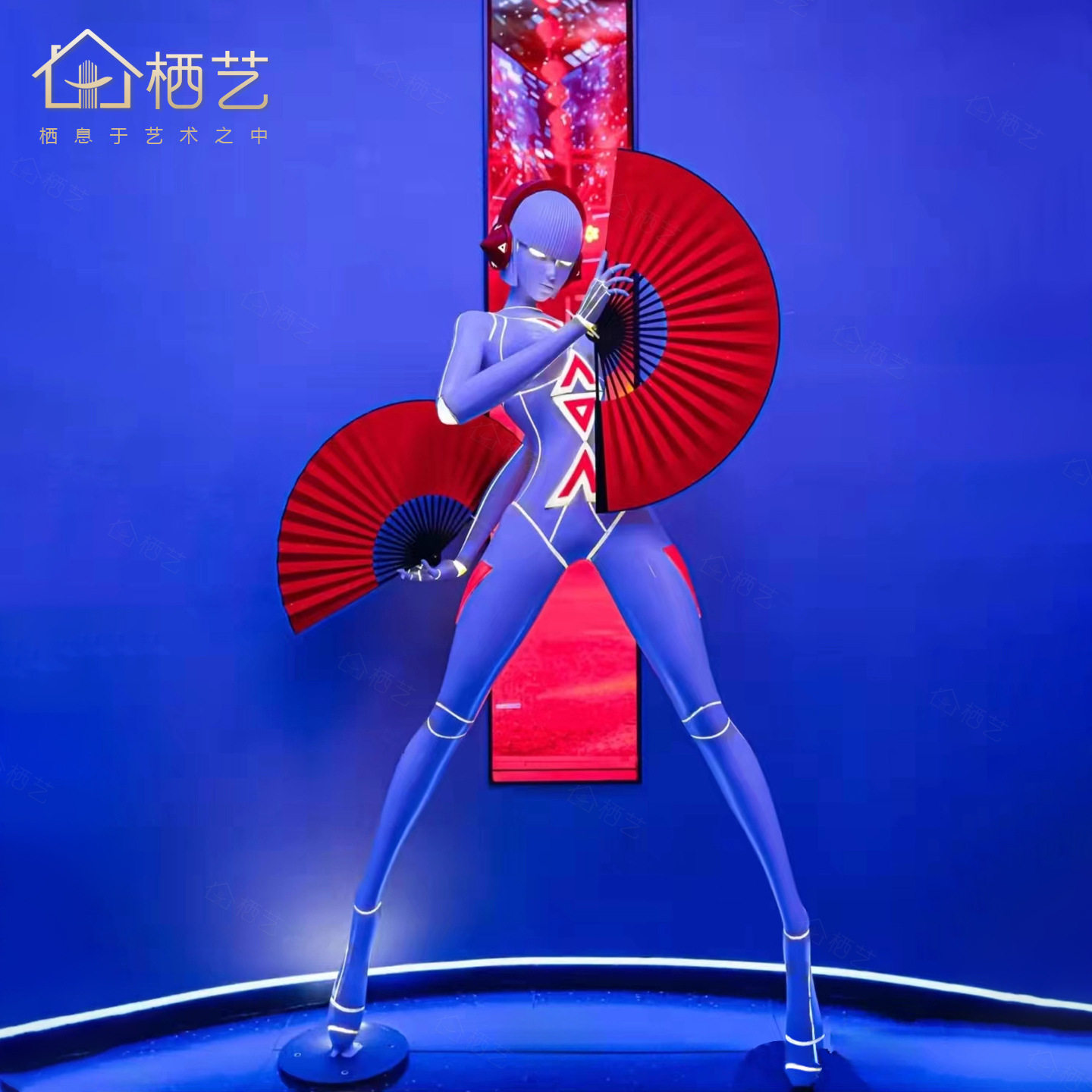 赛博朋克发光女神机器人落地摆件