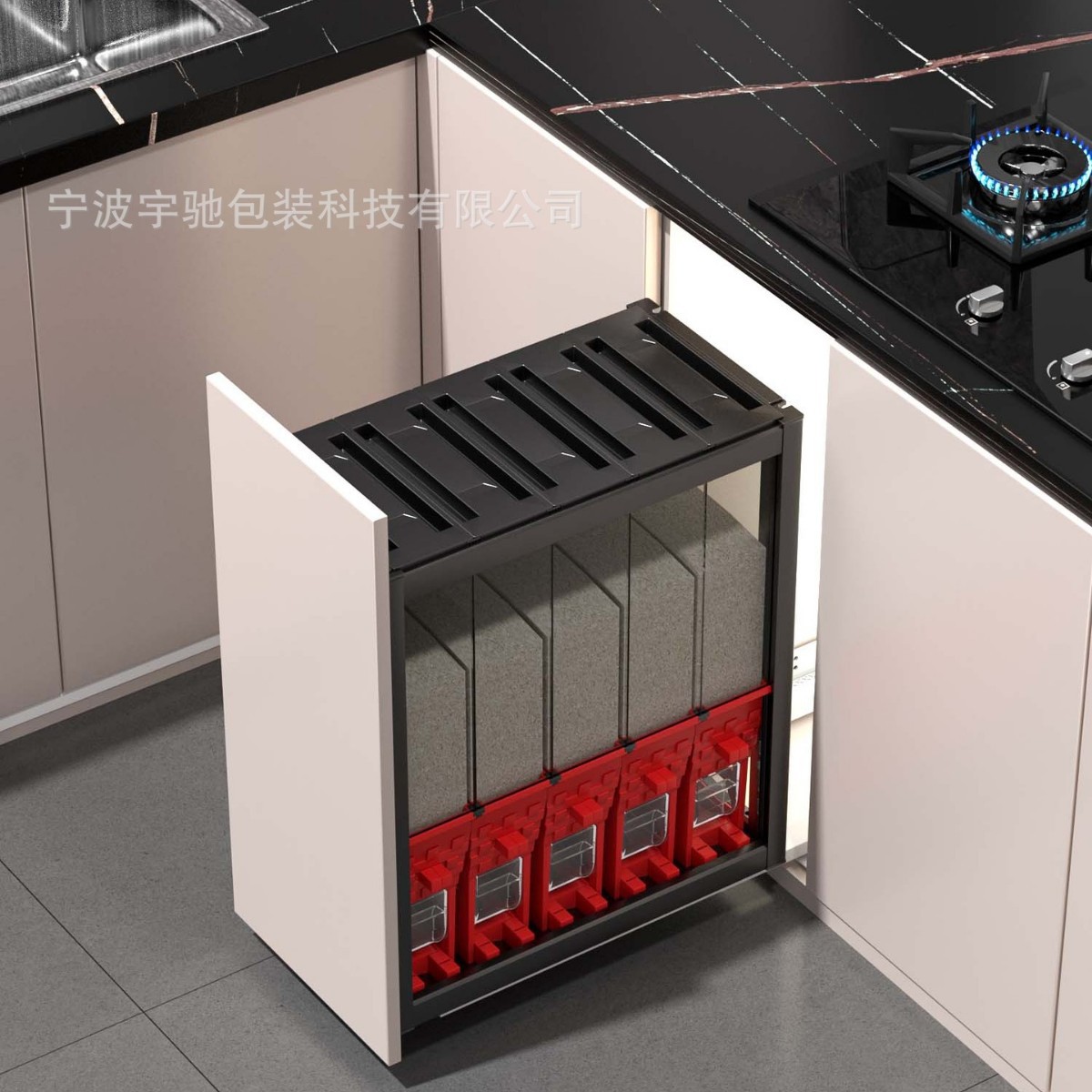嵌入式功能计量五缸太空铝米箱