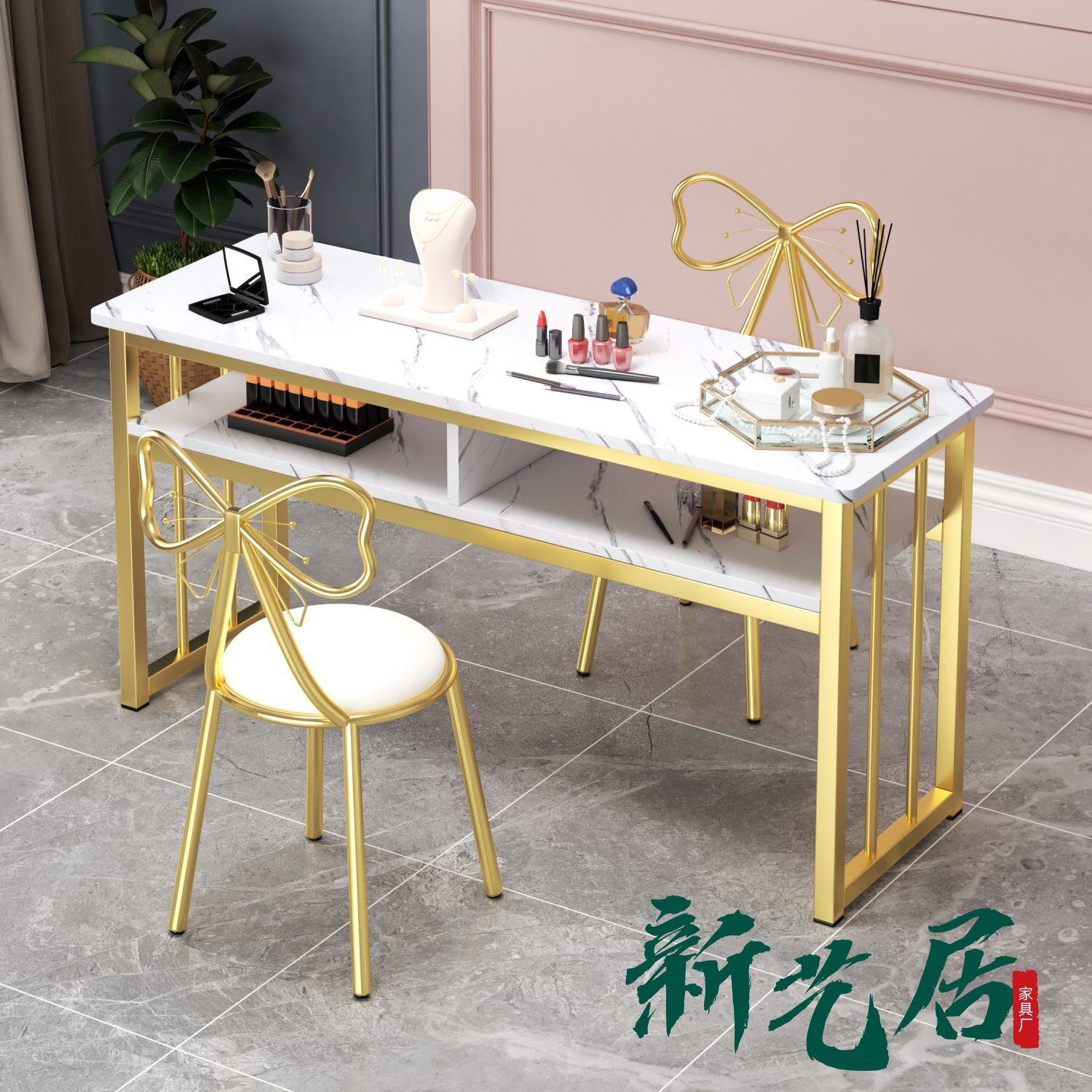 时尚网红美甲桌椅套装简约特价经济型美甲店桌子意式单双人美甲台