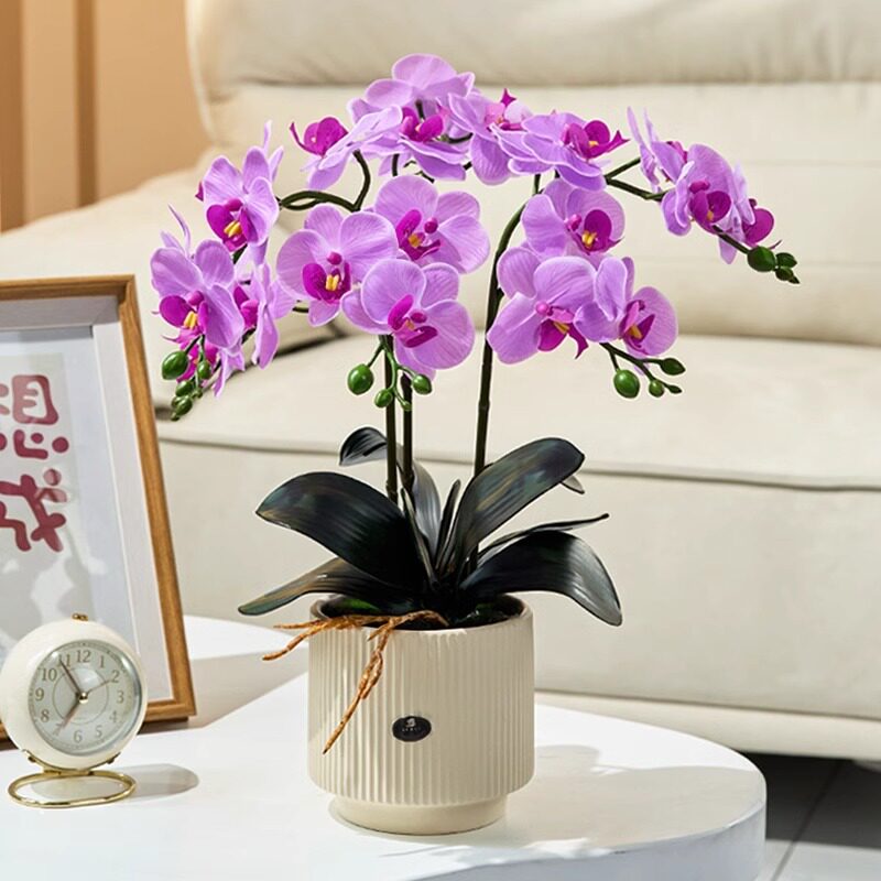 蝴蝶兰仿真花摆设兰花轻奢高端假花插花餐桌花艺摆件绢花摆花装饰