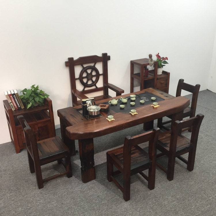 老船木茶桌椅组合仿古实木茶几客厅门店办公室简约功夫泡茶台整装