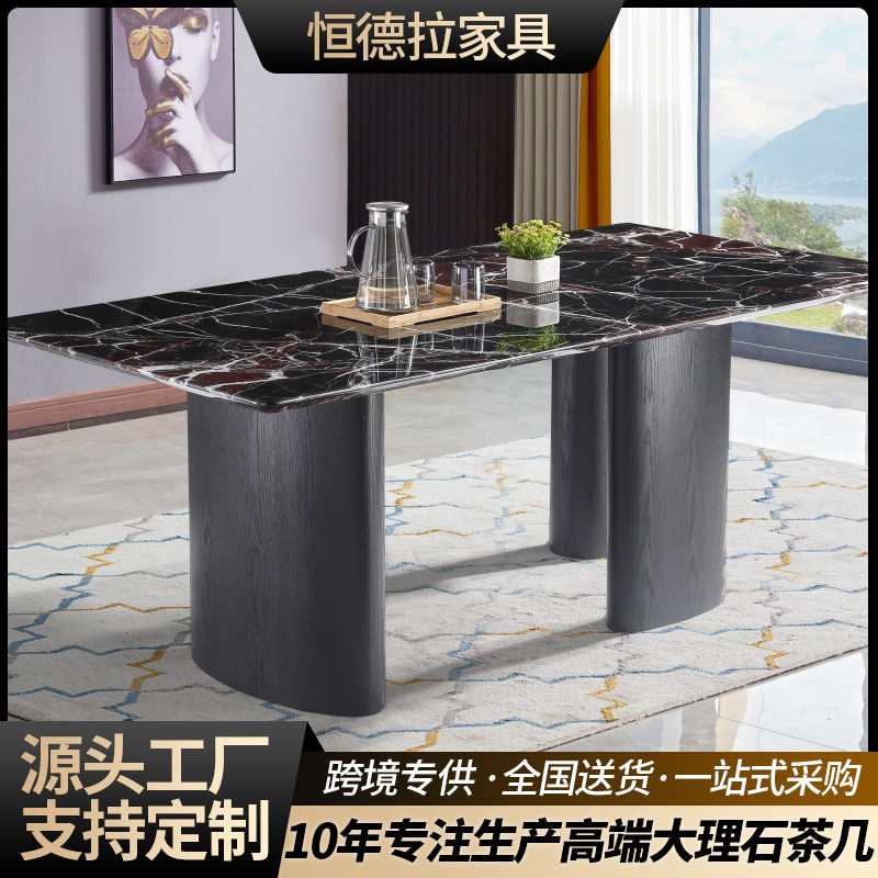 超晶餐台高档别墅长方形餐桌意式天然大理石奥利奥灰客厅家具家用