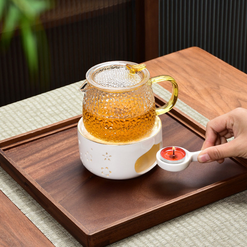 温茶炉蜡烛加热保温茶底座带托锤纹玻璃煮茶壶暖茶炉煮器茶具套装