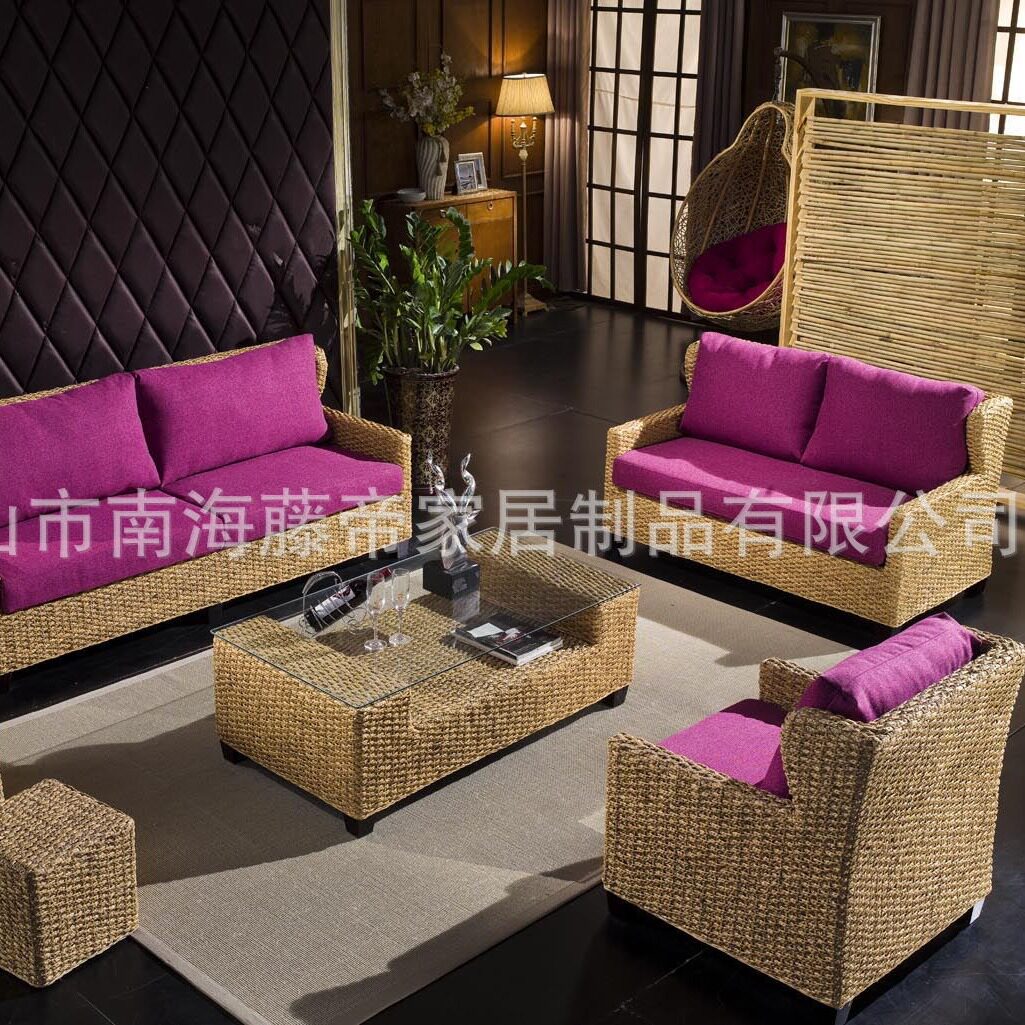 北欧户外藤编实木沙发花园庭院设计师柚木家具酒店室外民宿藤沙发