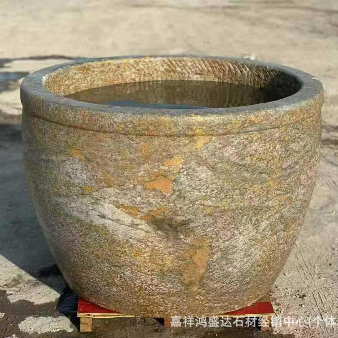 仿古青石雕荷花鱼圆缸