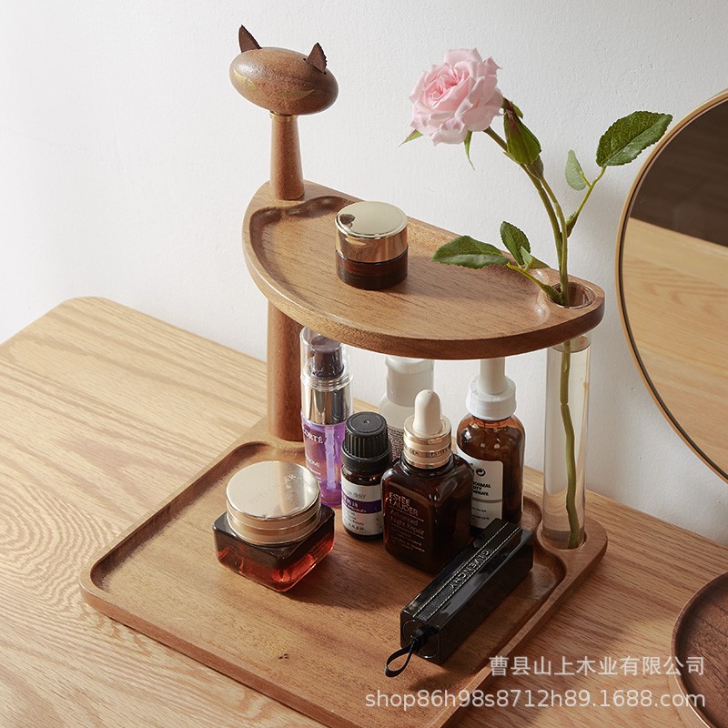 北美黑胡桃木猫咪玄关置物架家用桌面化妆品杂物实木收纳整理架