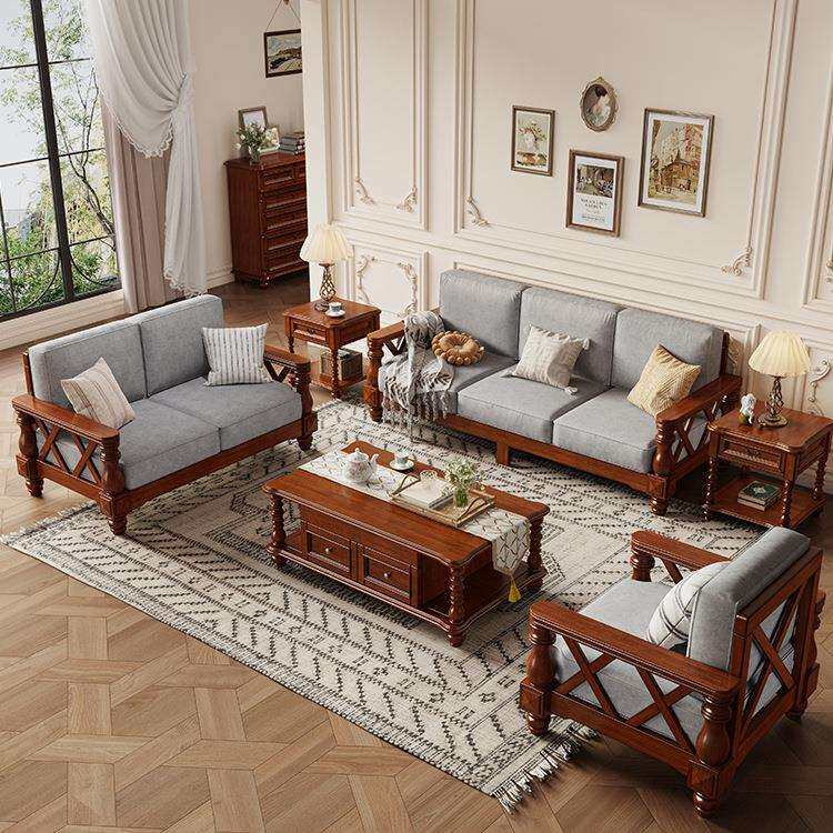 美式实木沙发复古乡村客厅布艺沙发家用小户型简约三人位沙发组合