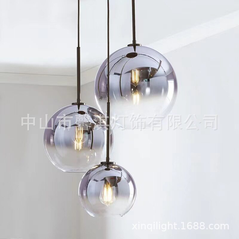 北欧客厅床头吧台餐厅玻璃吊灯简约电镀渐变玻璃圆球单头组合吊灯