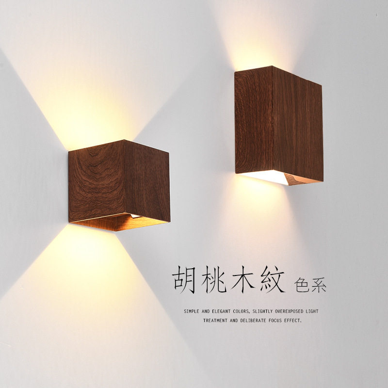 日式胡桃木阳台壁灯墙灯室内背景走廊过道led极简中式床头卧室灯
