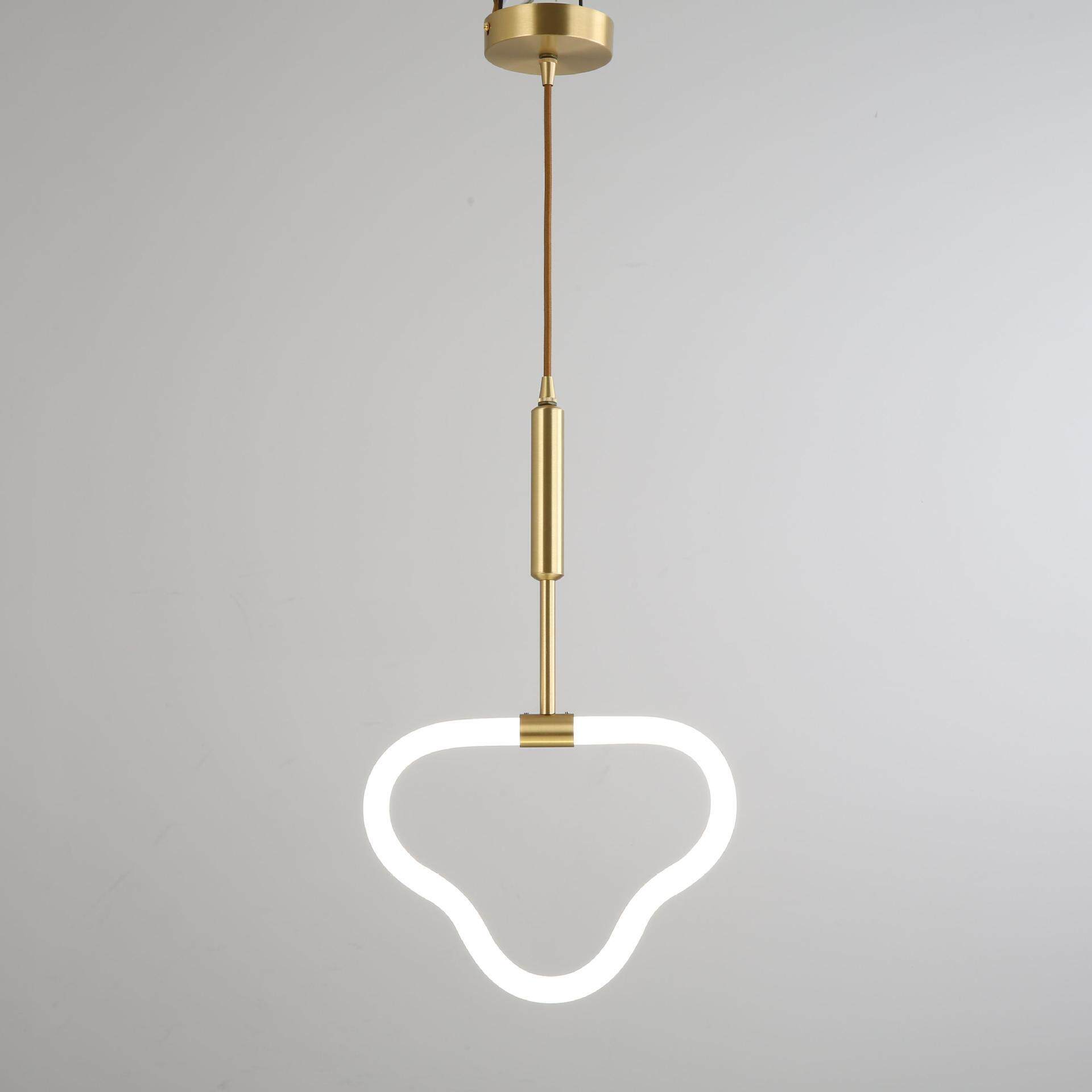 北欧全铜单头小吊灯简约卧室床头餐厅吧台灯现代三色变光LED灯具