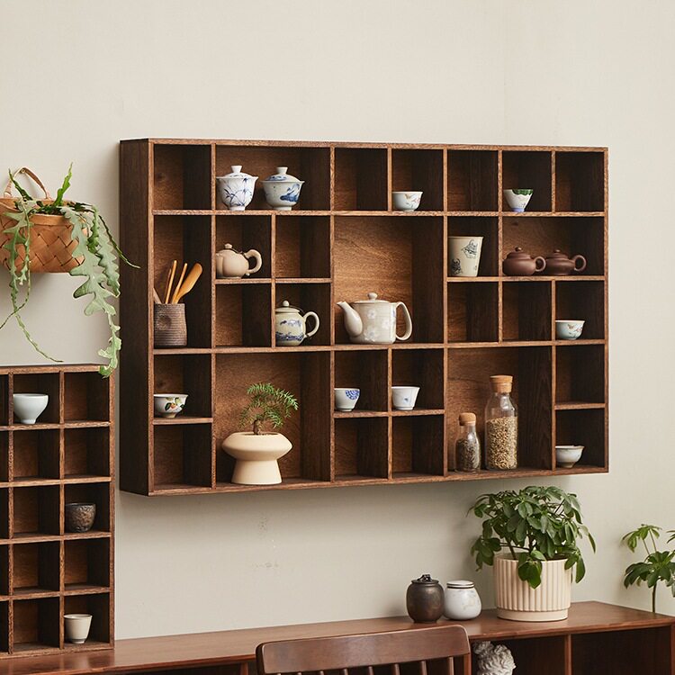 茶室博古多宝阁茶具摆件收纳置物架实木展示架桌面博古架挂墙定