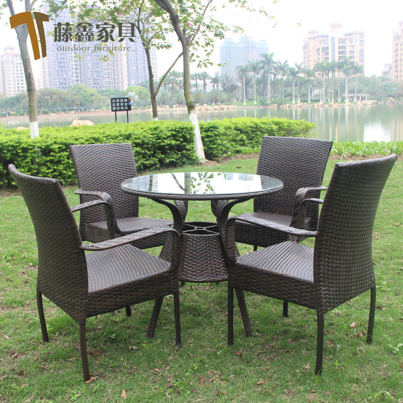 户外休闲编藤餐椅三件套