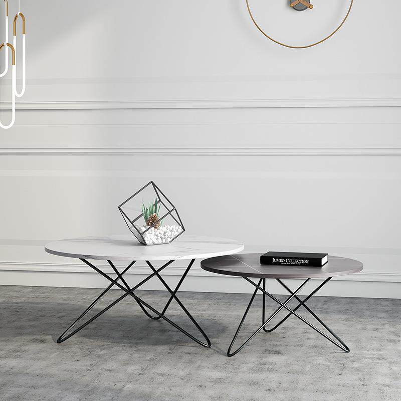 简约现代客厅岩板圆形茶几组合小户型北欧大理石创意矮茶桌家具