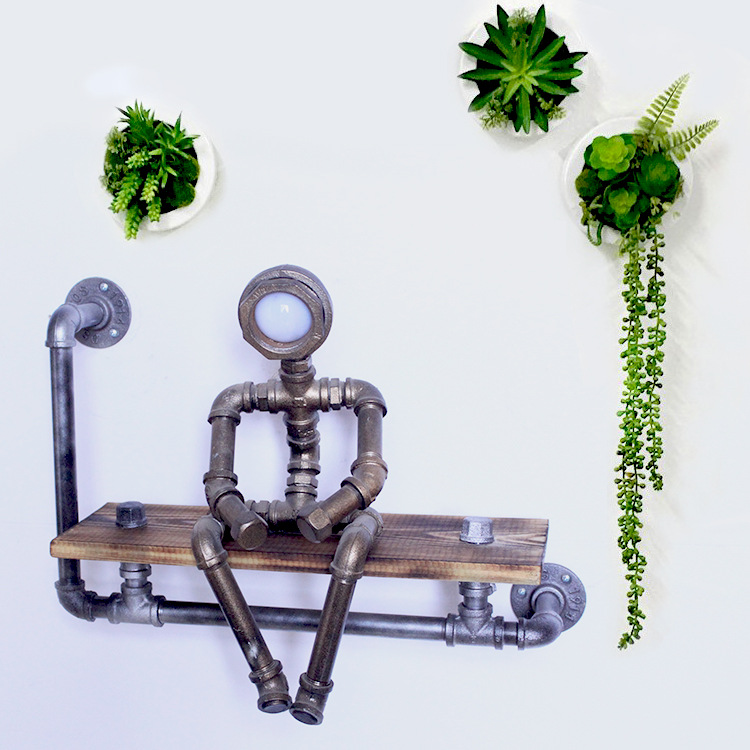 loft工业风复古铁艺书架壁挂置物架水管隔板架艺术展示架子批发