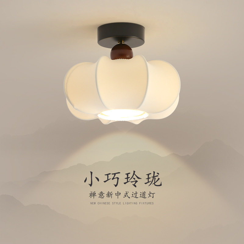新中式复古布艺南瓜过道吸顶灯