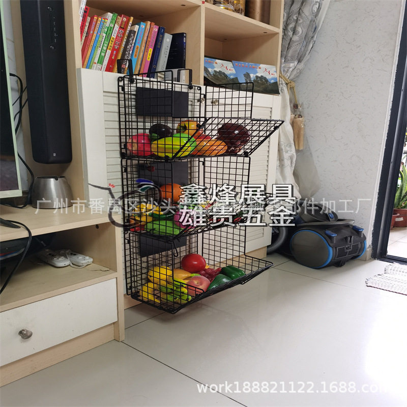 三层壁挂式水果篮 厨房蔬菜置物篮 客厅杂物收纳篮 多层置物架