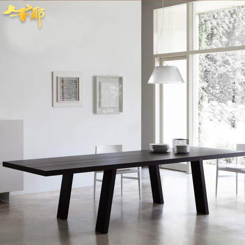 北欧实木长方形大型工作台公司工作室白蜡木办公桌设计师原木餐桌