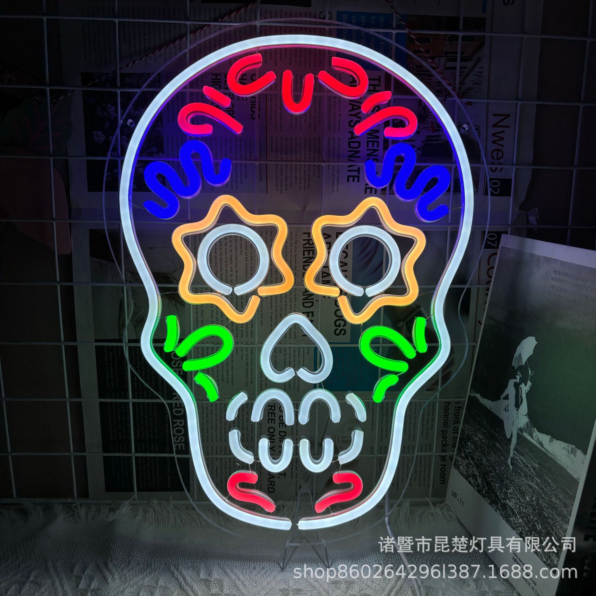 led发光字霓虹灯骷髅头造型广告牌悬挂LED网红创意酒吧ins装饰