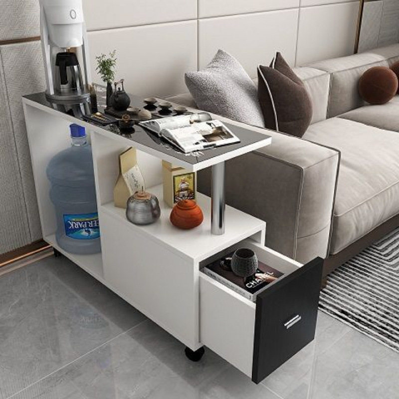 沙发边几床边柜钢化玻璃客厅几可移动角几储物现代沙发边几储物柜