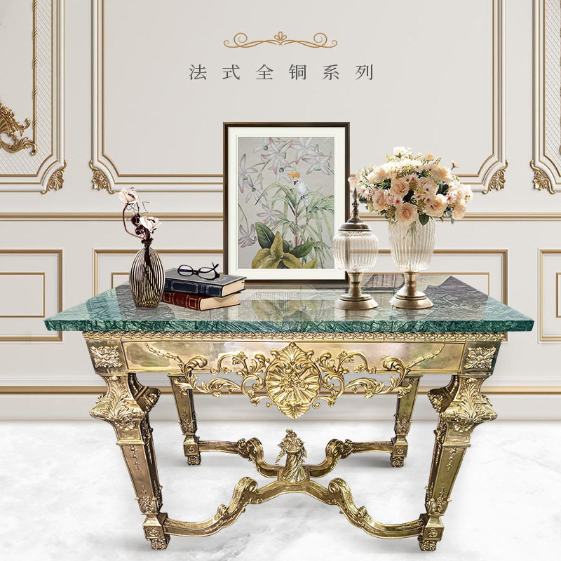 欧式实木玄关台原木雕花餐厅门厅展示玄关柜法式别墅宫廷家具全铜