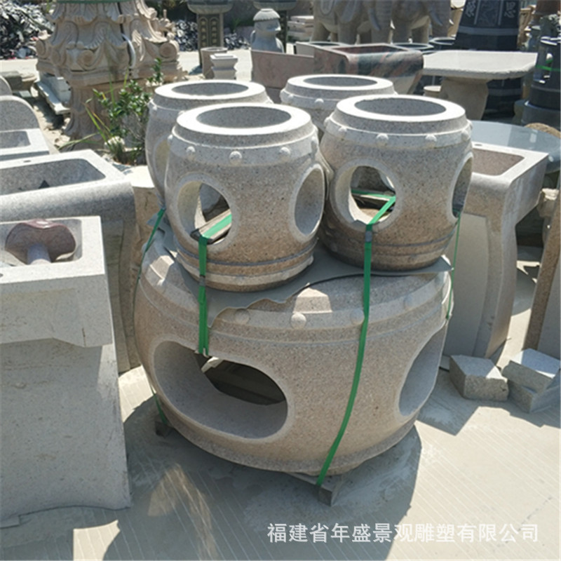 惠安黄绣石中式圆鼓石桌鼓凳