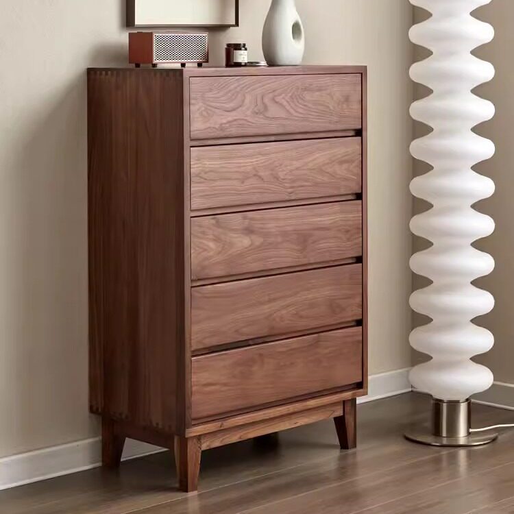 北美黑胡桃木实木五斗柜北欧客厅沙发边柜现代简约樱桃木电视边柜