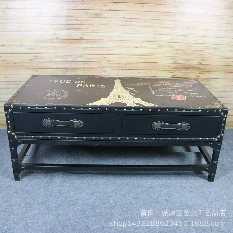 欧式现代简约铁架收纳咖啡桌