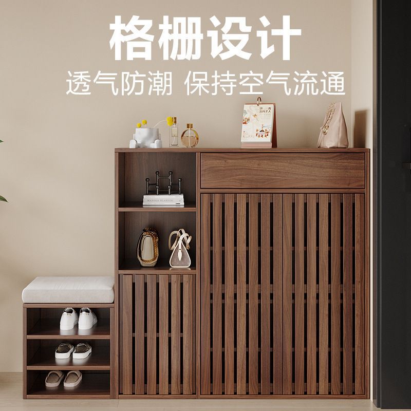 实木鞋柜家用大容量入户带换鞋凳玄关柜中式轻奢格栅透气鞋架其他